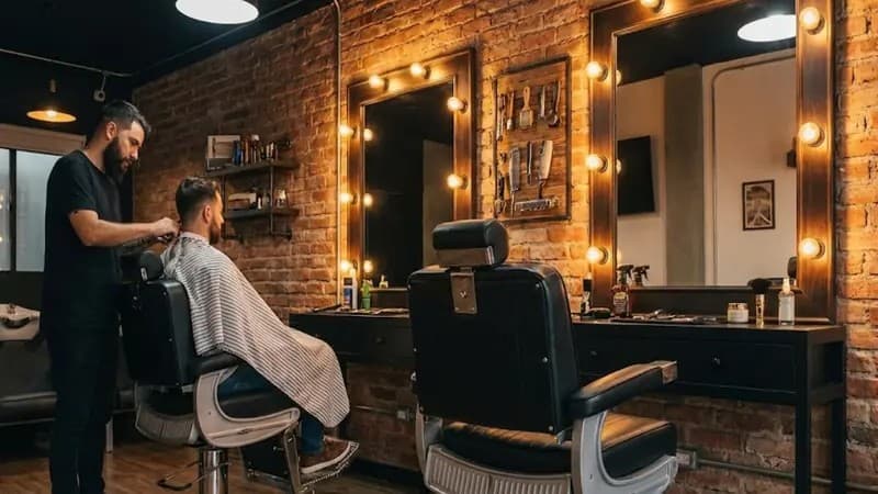 Barbería premium atendiendo a un cliente